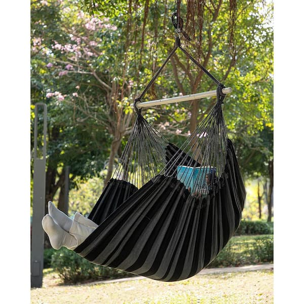 Hammock Chair Swing-Large Hanging Hammock Chair-Max 500 Lbs-63in Hammock Swing- Roomy & Heavy Duty, Black and Grey