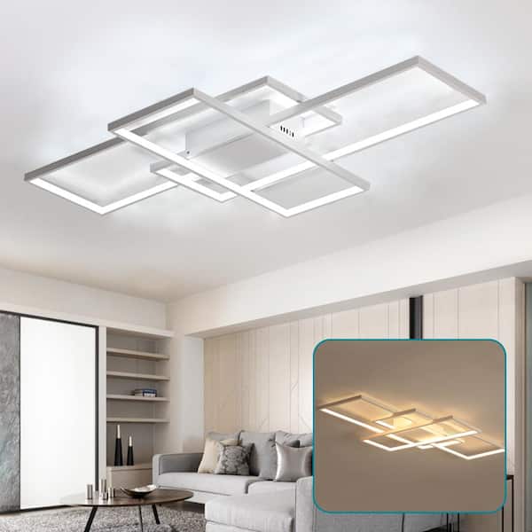 43.3 in. 1-Light Modern White Selectable LED Square Acrylic Dimmable Flush Mount Ceiling Light with Remote