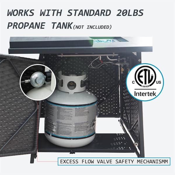 32 in. Propane Fire Pits Table with Blue Glass Ball, 50,000 BTU Outdoor Wicker Fire Table with ETL-Certified