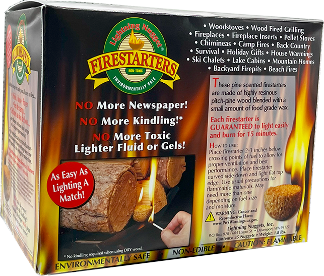 Lightning Nuggets - All Natural Fire Starters - Lightning Nugget 35 Count box with each nugget measuring 2 1/8