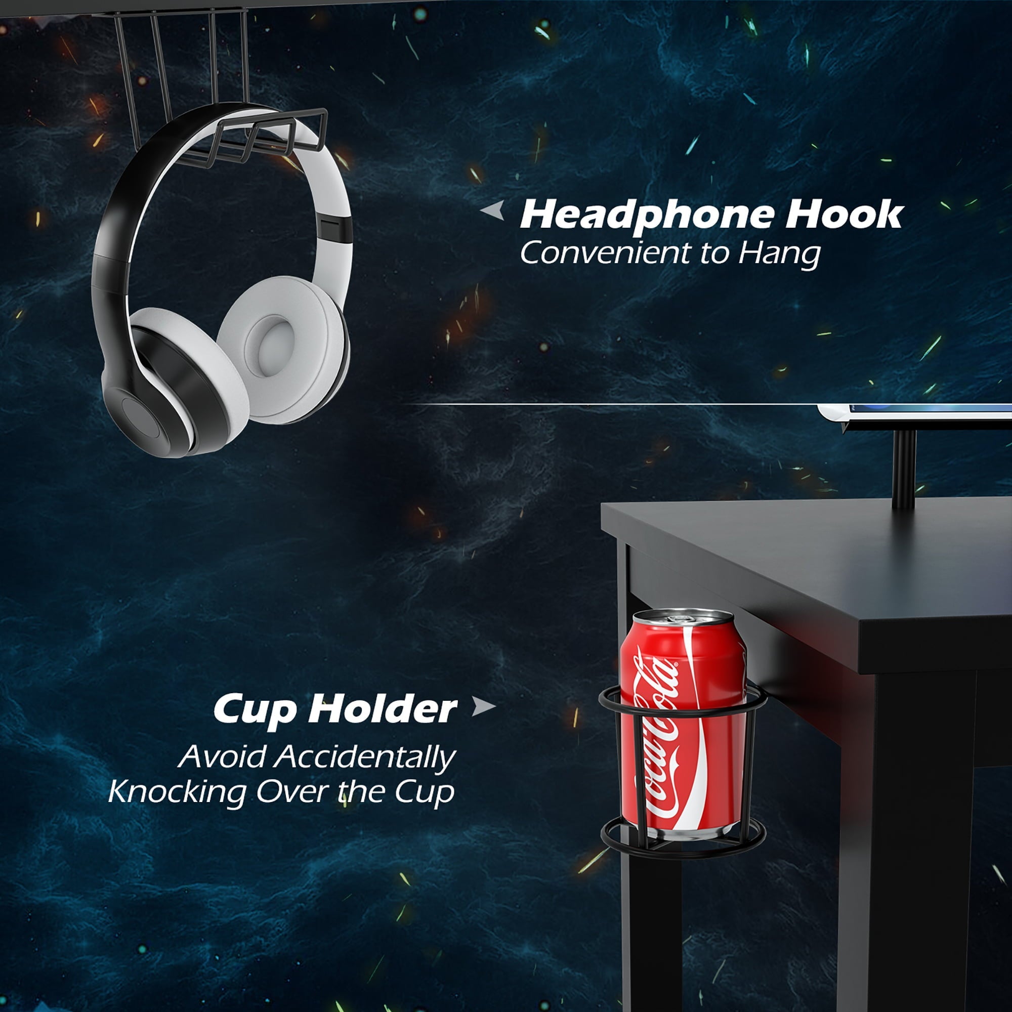 Costway 55 inch Gaming Desk Racing Style Computer Desk with Cup Holder & Headphone Hook