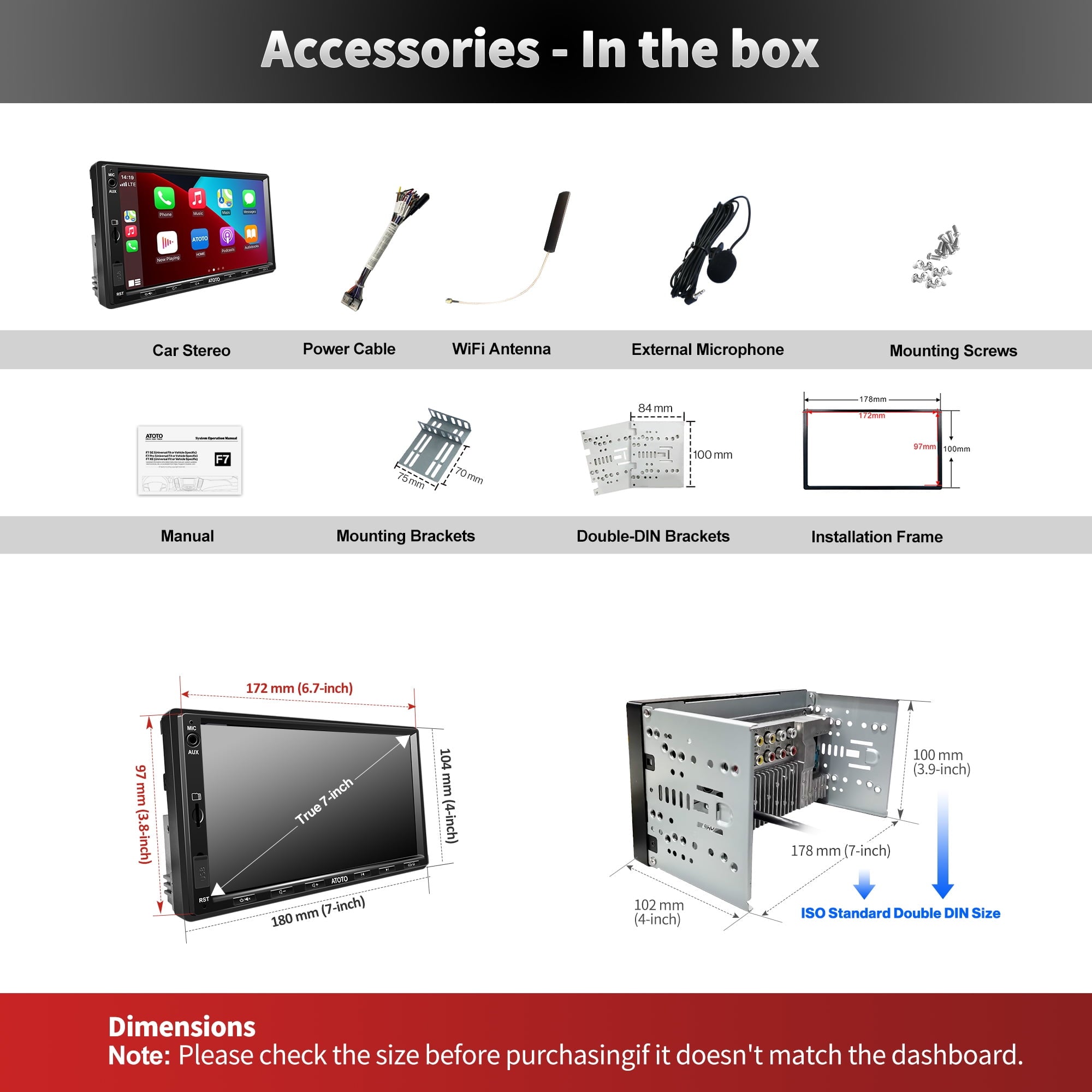 ATOTO 7inch F7WE Double Din Car Stereo Head Unit,Wireless Carplay Android Auto with Bluetooth GPS Quick Charge FM/AM