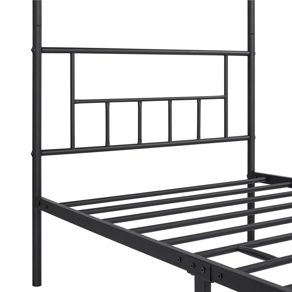 Easyfashion Juno Metal Canopy Frame Four Poster Bed with Headboard and Footboard, Black, Twin