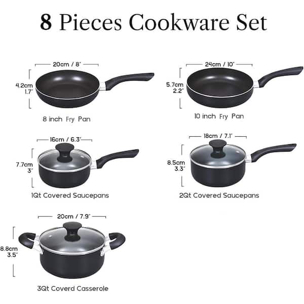 8-Piece Aluminum Nonstick Cookware Set In Black, Stay Cool Handle