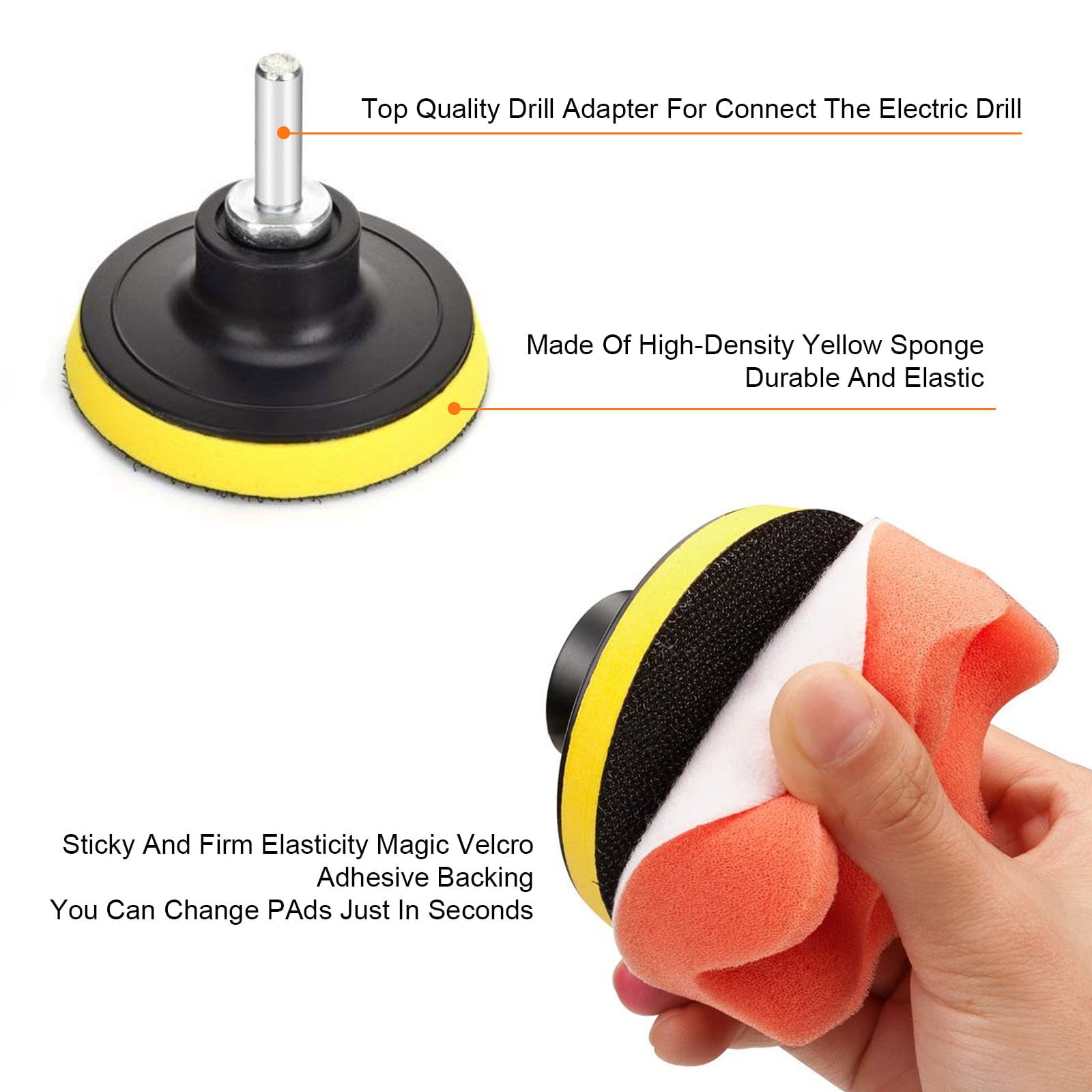 EEEkit 31pcs Car Polishing Sponge Pad Kit, Buffing and Polishing Kit with Waffle Foam,  Wool Grip Pads,  Backing Plates,  Drill Adapter,  Sanding Papers, Threaded Polisher Grip