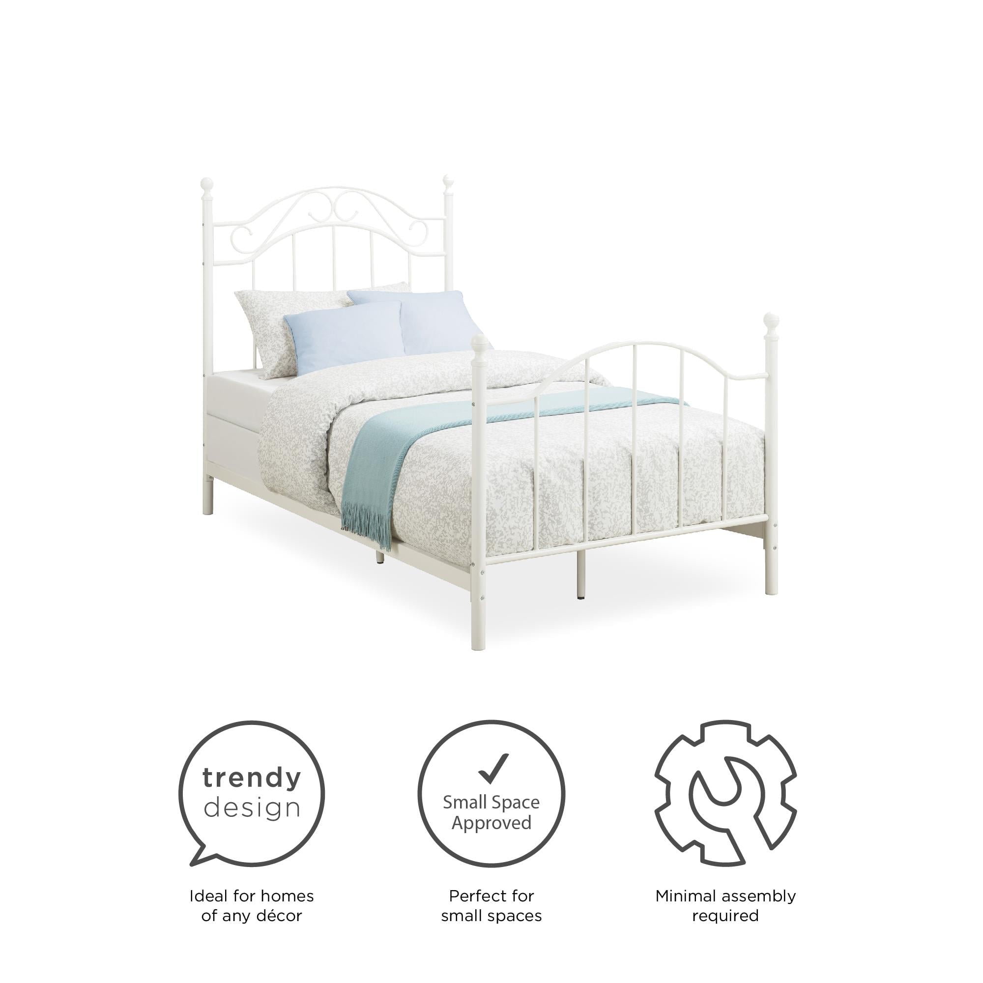 Mainstays Traditional Metal Bed Frame with Headboard and Footboard, Twin, White