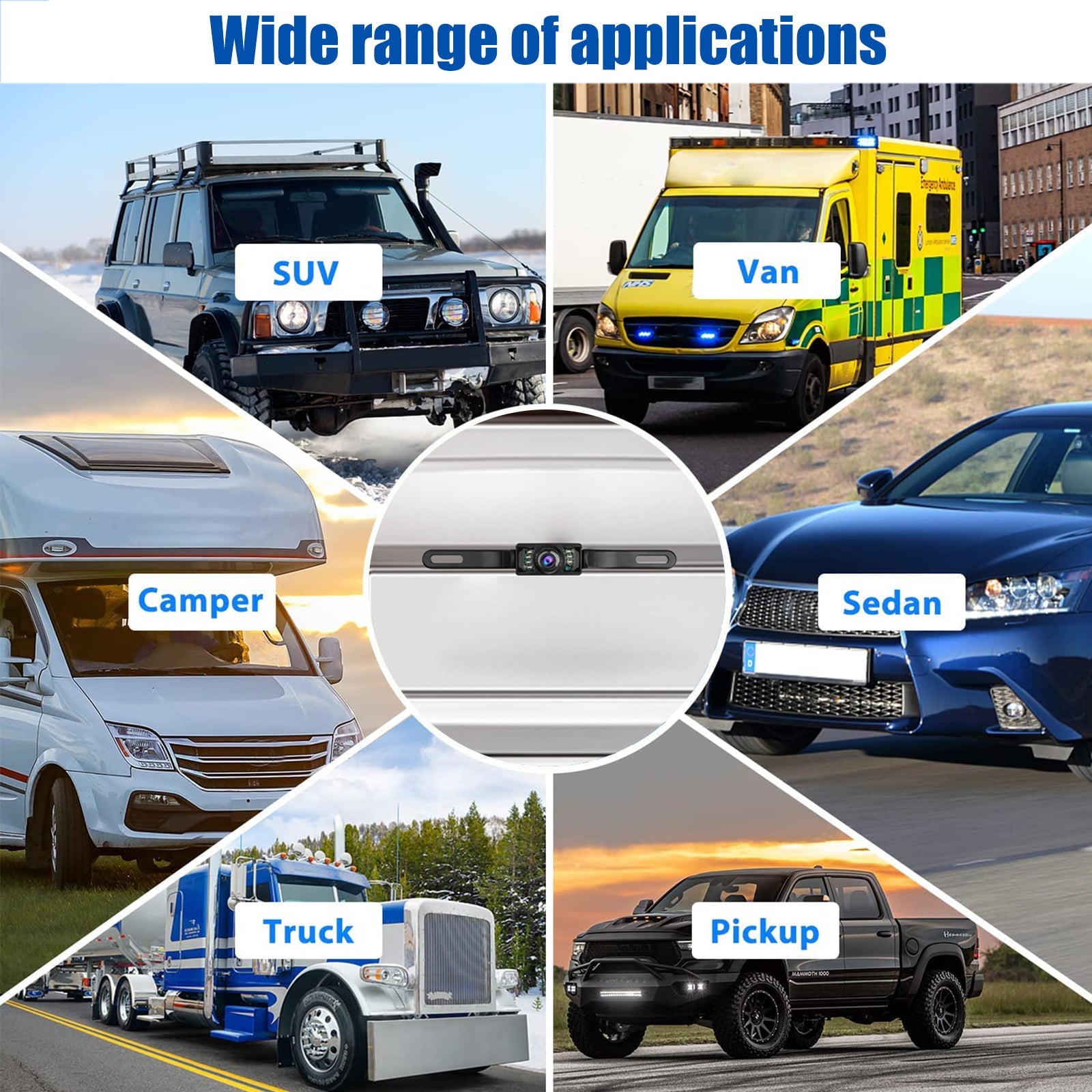 Car Rear View Camera, TSV Backup Camera for Car, HD Reversing Camera with Night Vision, Crystal Night Vision, 170° Wide Angle, IP67 Waterproof License Plate Reverse Camera for Truck Trailer SUV