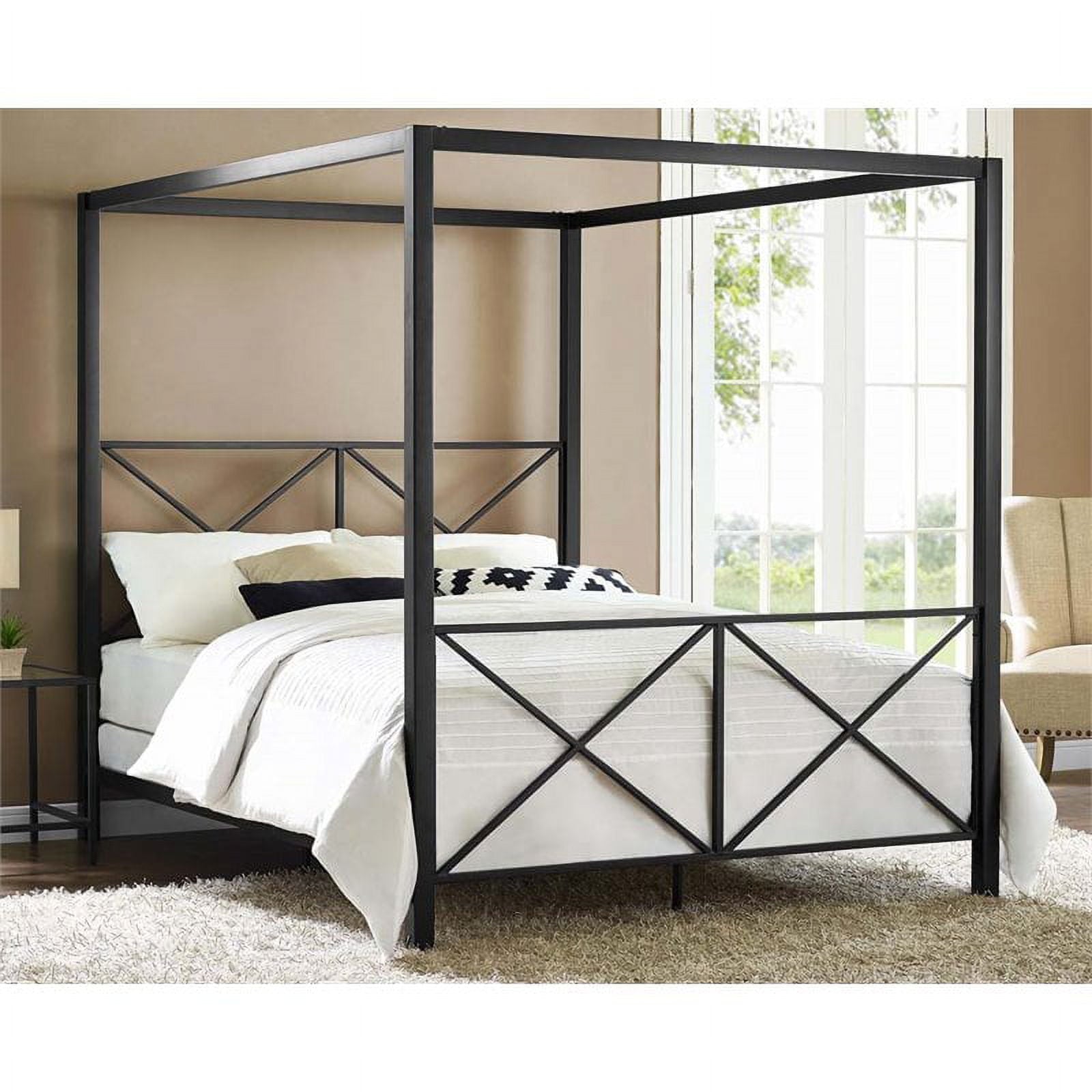Kingfisher Lane Modern Metal Canopy Bed, Queen, Black