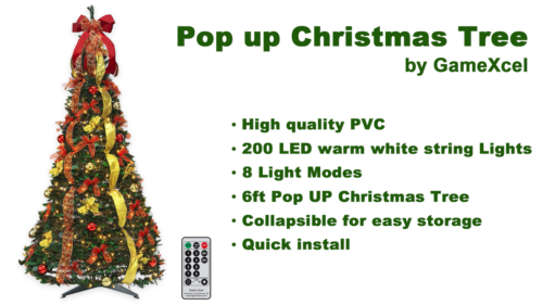Pull up Christmas Tree Pre Lit with 200 LED Lights 6FT Pop up Christmas Tree USA