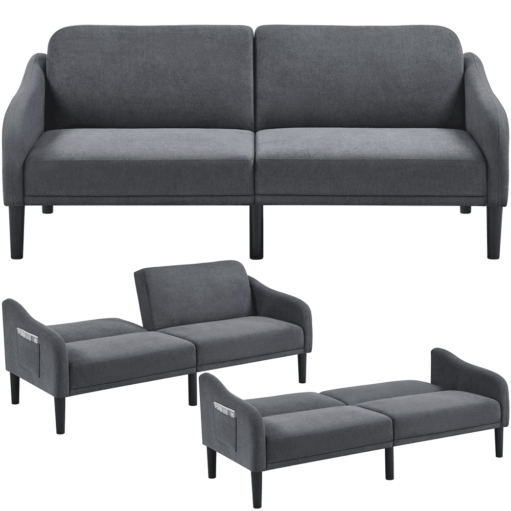 Topeakmart Fabric-Upholstery Convertible Futon Sofa Bed with Adjustable Split Back, Dark Gray