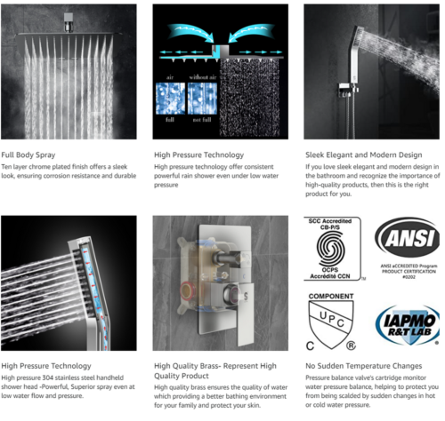 Shower Faucet Set, Rainfall Shower System with High Pressure Handheld Sho