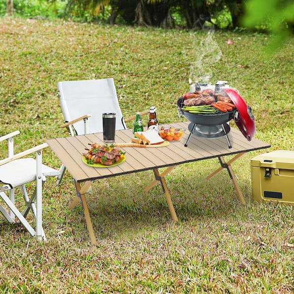 45.66 in. Brown Rectangle Steel Picnic Table Seats 4-6 People with Carry Bag