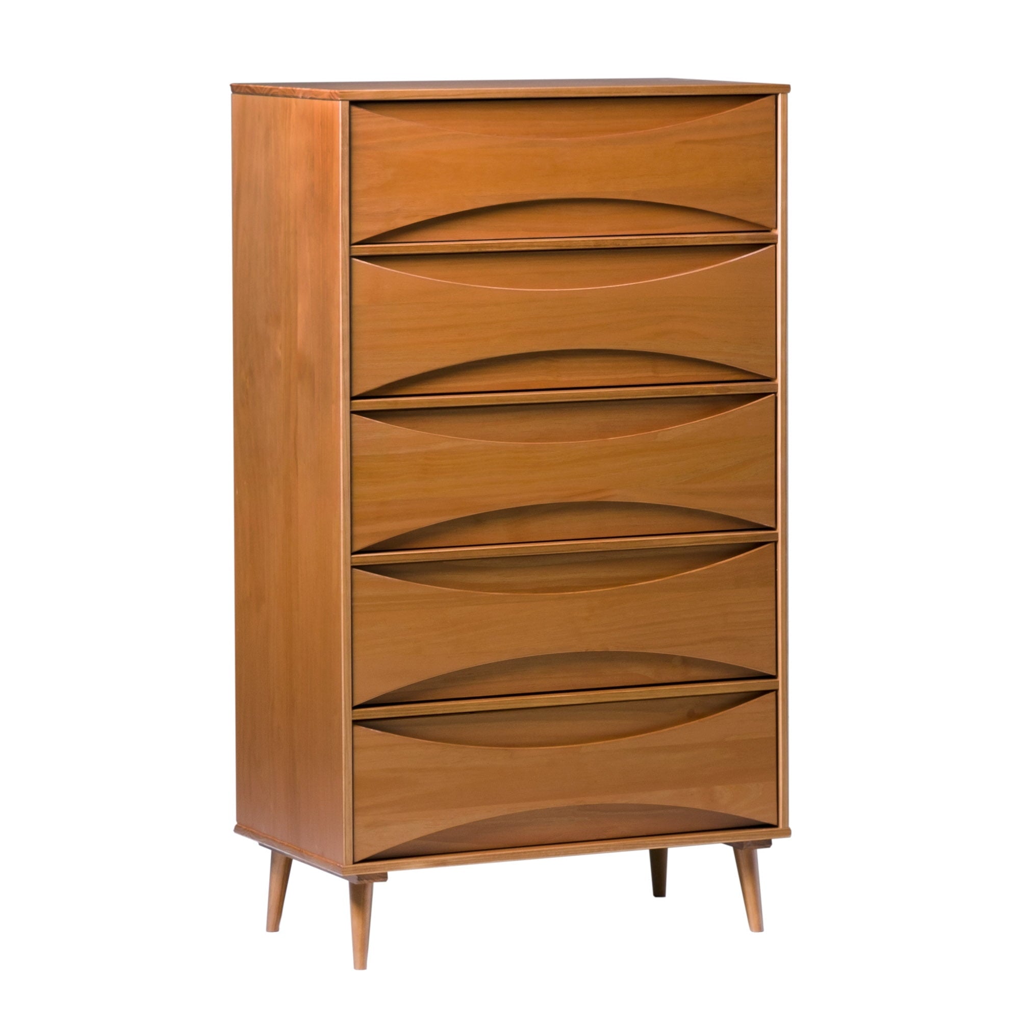 Walker Edison 30” Mid-Century Modern Curved Front 5-Drawer Dresser, Caramel