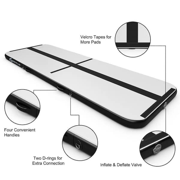 10 ft. Black PVC Air Track Inflatable Gymnastics Tumbling Mat w/Pump