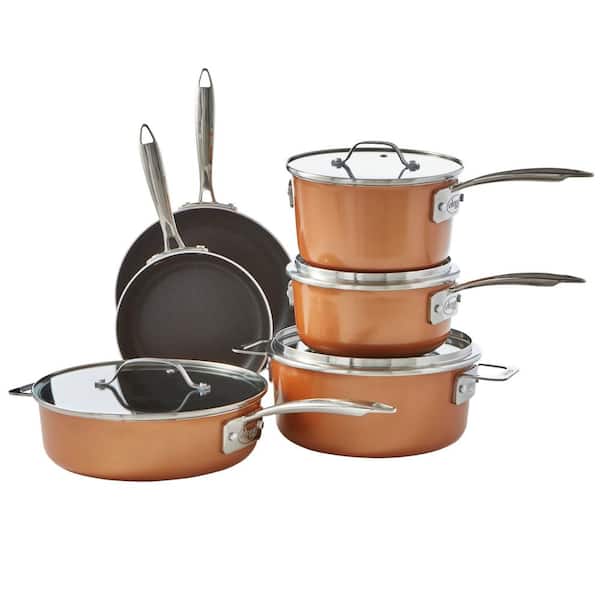 StackMaster 21- Piece Aluminum Cast Textured Ceramic Nonstick Cookware and Bakeware Set with Utensils