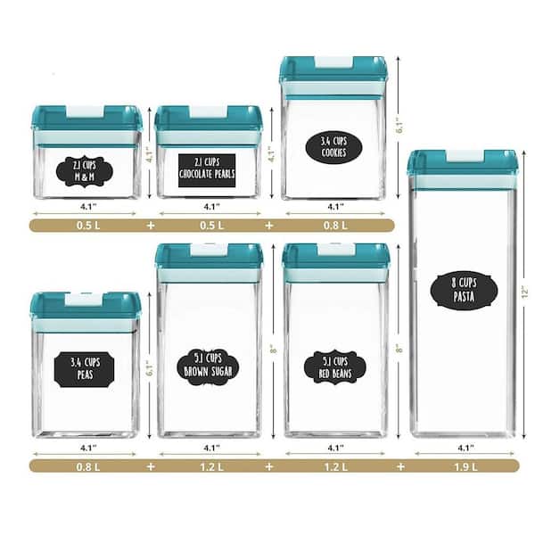 7-Piece Airtight Food Storage Container Set with Flip Lock Lids for Pantry Organization and Storage, Teal