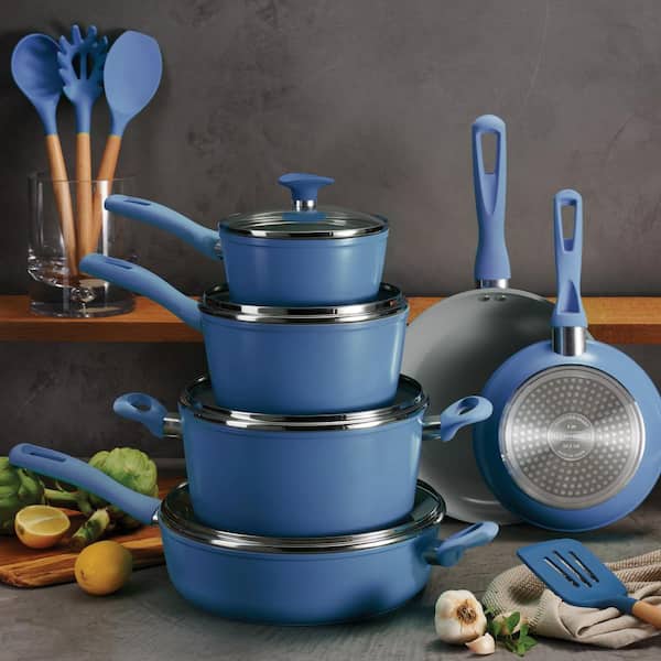 14-Piece Ceramic Cookware Set in Blue
