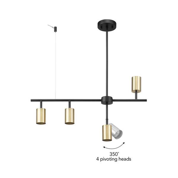 2.3 ft. Matte Black and Brass Adjustable Height Hard Wired Track Lighting Kit with Pivoting Shades, Step Heads