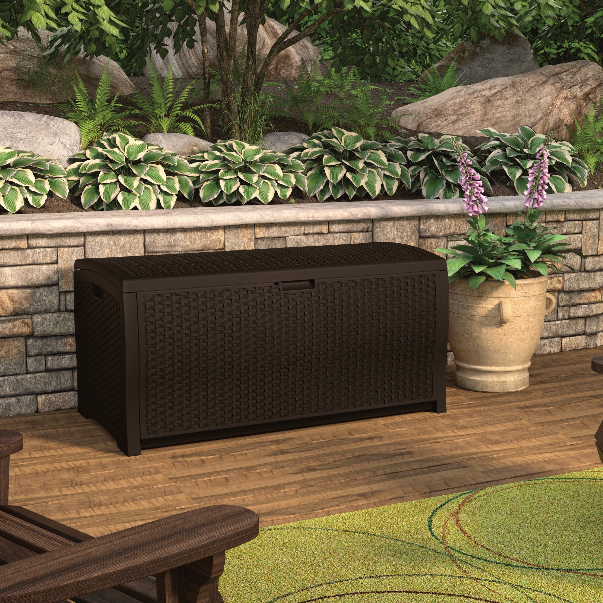 Suncast Resin 99-Gallon Deck Box - Mocha Brown - DBW9200- 52 in D x 27.5 in H x 27.6 in W