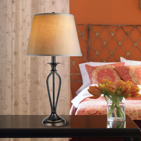 Rhodes 28 in. Bronze Table Lamp with Natural Linen Shade