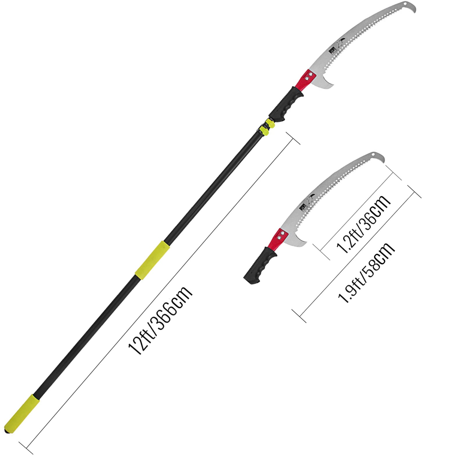 VEVOR Pole Saw 4-12 ft ,Extendable Pruning Saw with 2-Foot Saw Blade for tree trimming