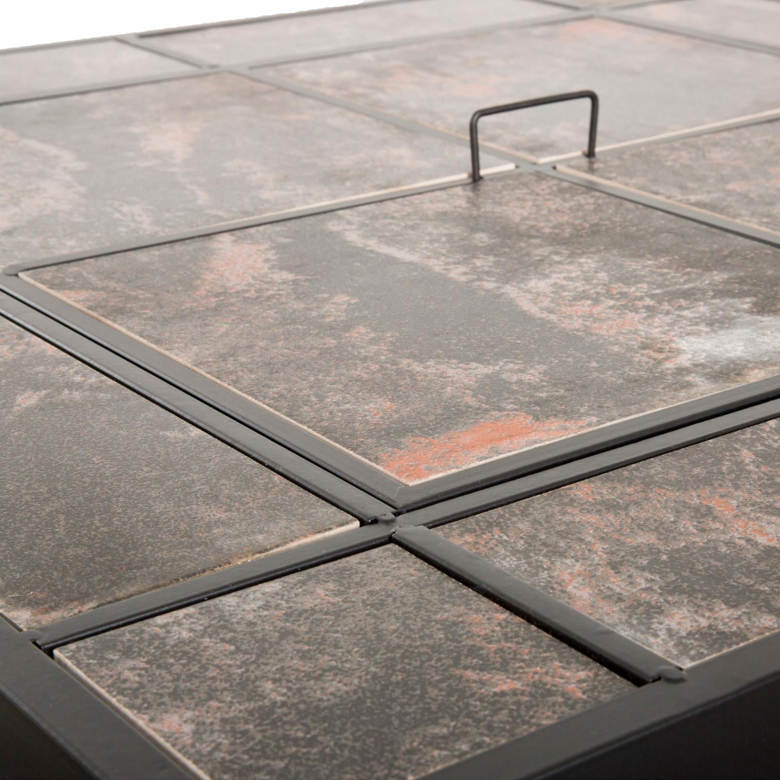 Fire Pit Table – 30-Inch Square Wood Burning Bonfire Pit with Marble Tile Edge, Spark Screen, Tile Fire Bowl Cover, Log Poker by Pure Garden (Black)