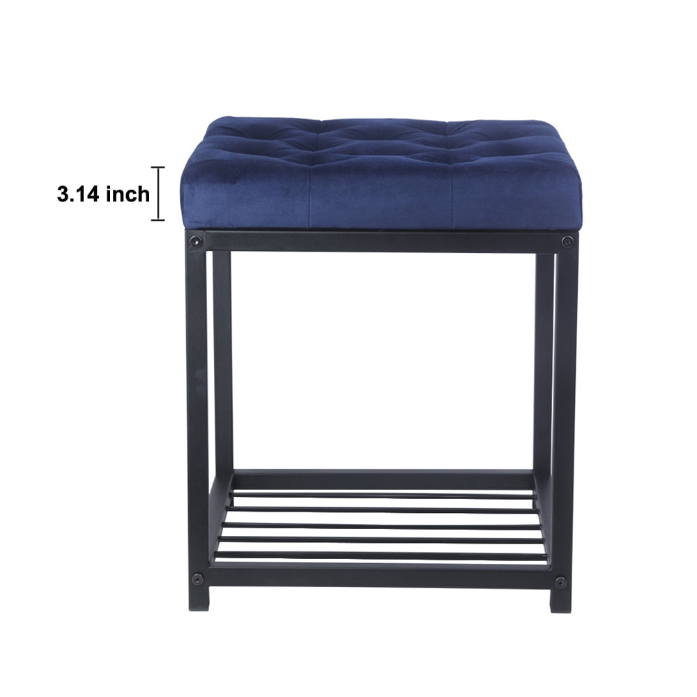 GIA Design Group 17 inch Tufted Square Ottoman with Metal Frame, Navy Blue, Set of 2