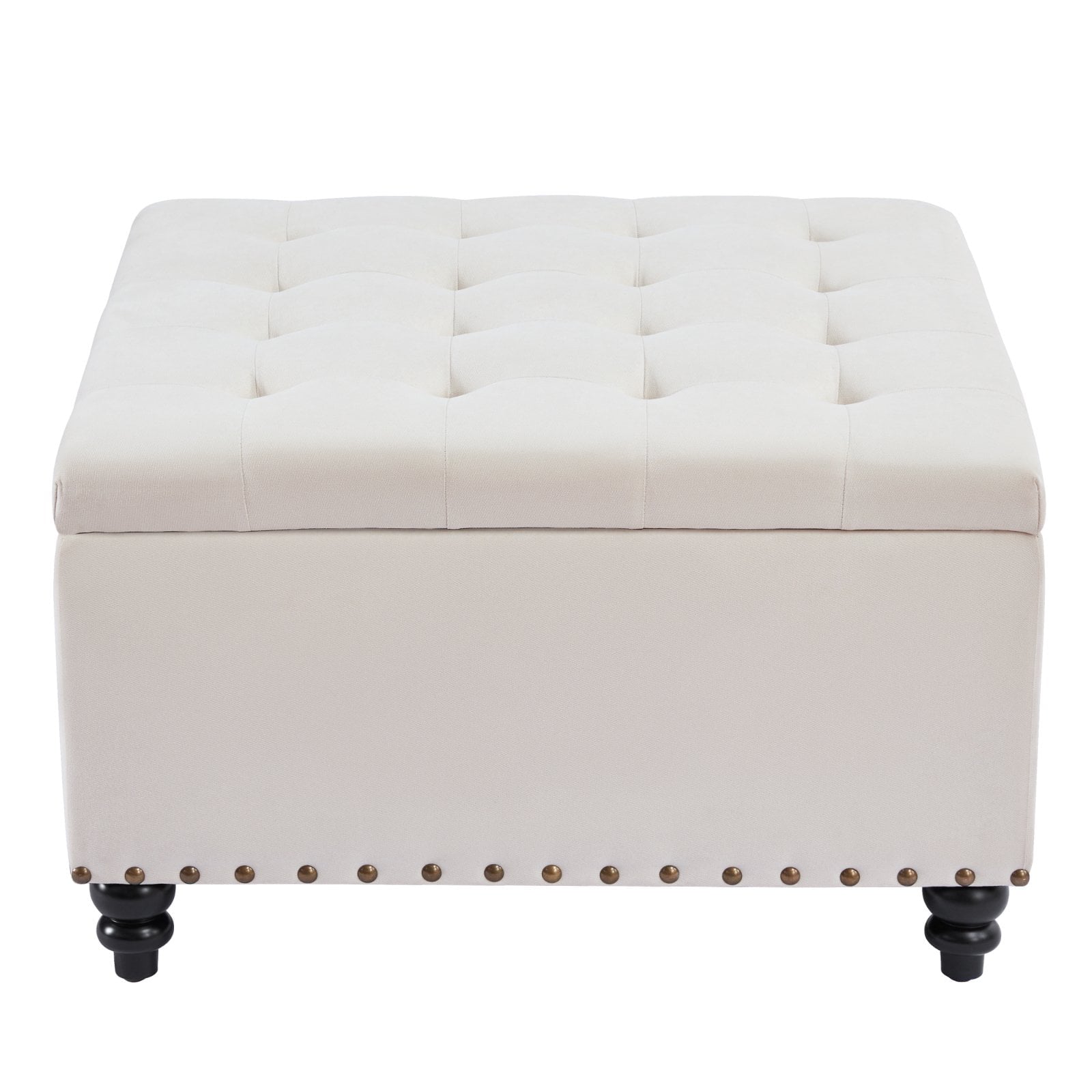 HUIMO Large Square Storage Ottoman Bench, 30-inch Wide Storage Bench Coffee Table with Tufted Oversized, for Living Room (Beige)