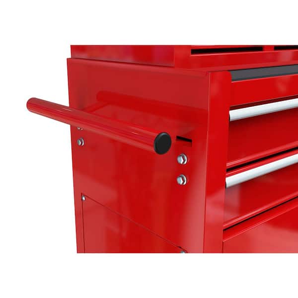 High Capacity Steel Rolling Tool Cart with Wheels and 8-Drawer Tool Storage Cabinet in Red