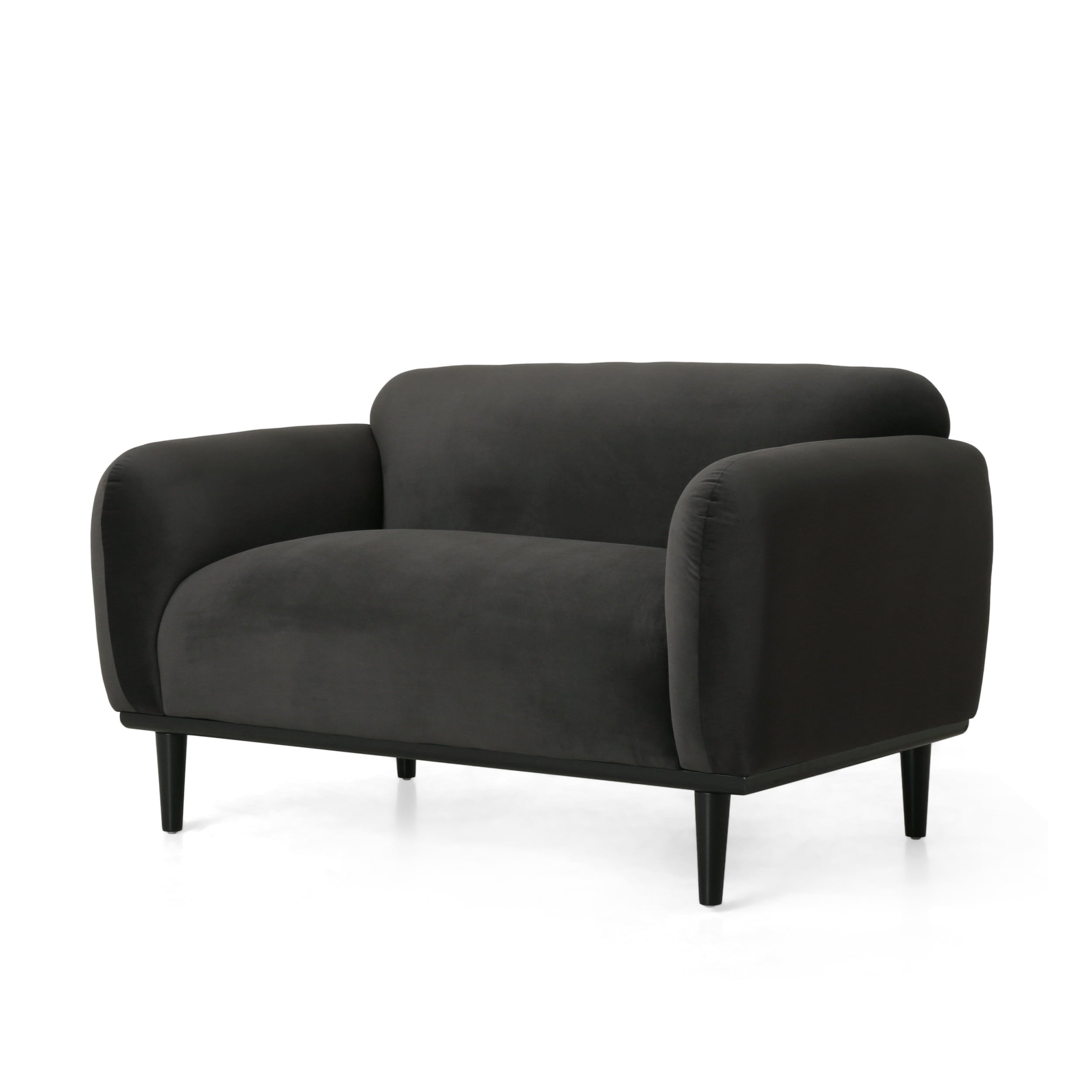 Noble House Chitwood Velvet Loveseat, Dark Gray and Matte Black