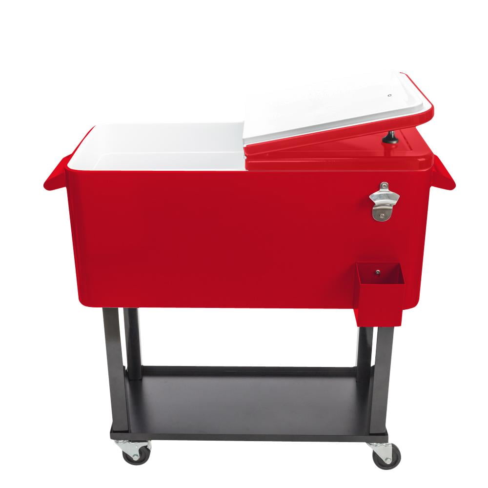 EasingRoom 80QT Cooler Cart Rolling Party Iron Spray Ice Chest Patio Warm Shelf Red