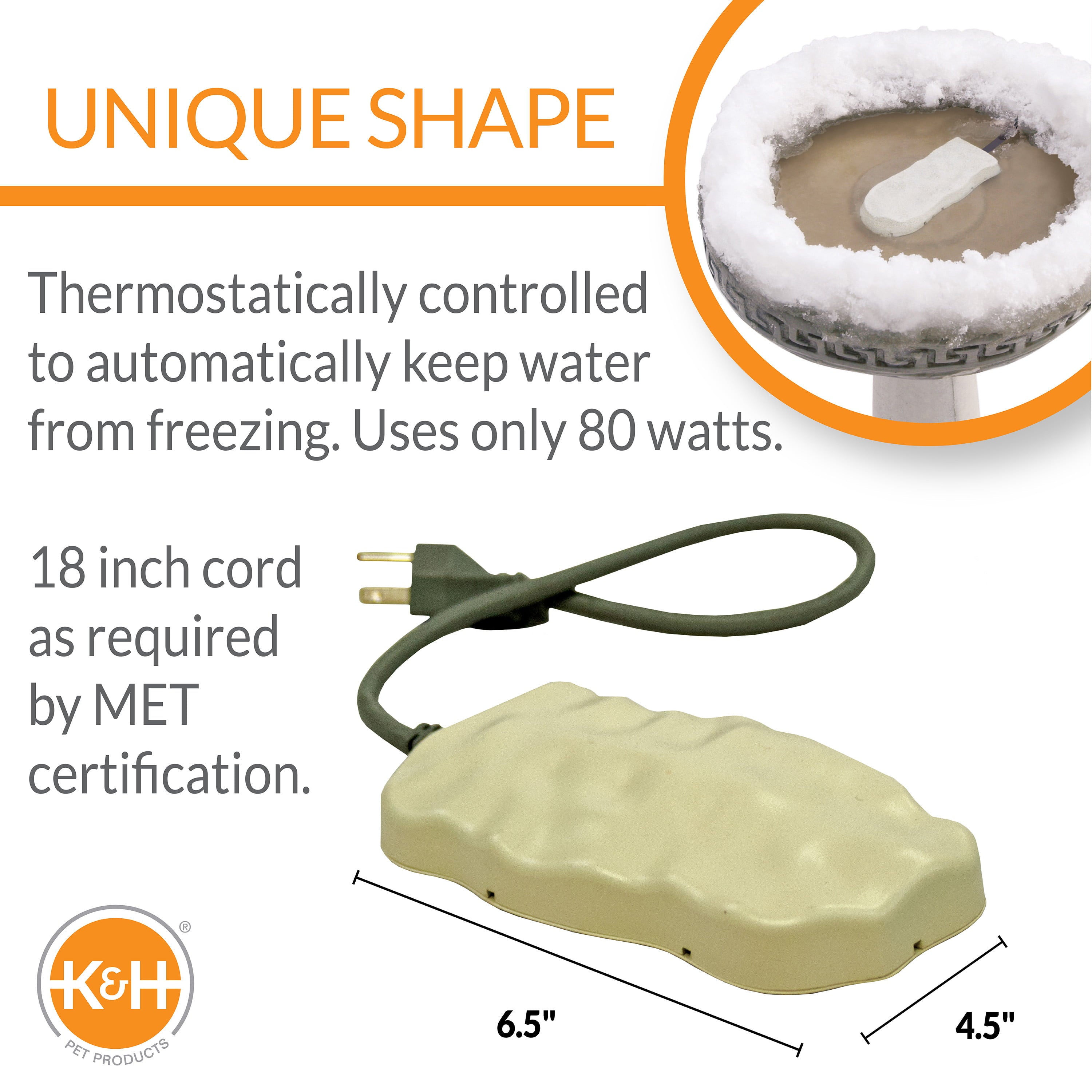 K&H Pet Products Ice Eliminator Super Birdbath Deicer Natural Super 80 Watts