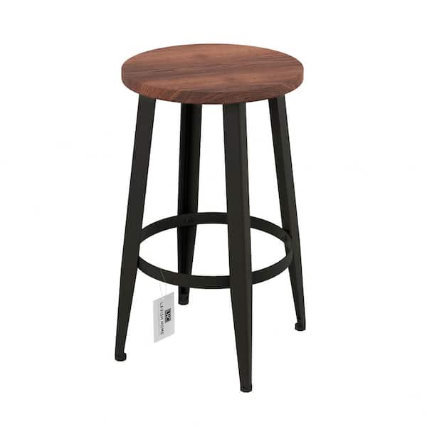 24 in. Vintage Backless Metal Counter Stools with Wooden Seat (Set of 2)