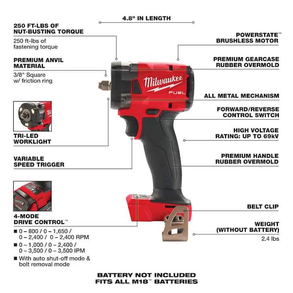 M18 FUEL GEN-2 18-Volt Lithium-Ion Brushless Cordless SAWZALL w/3/8 in. Impact Wrench w/F Ring, Two 6 Ah HO Batteries