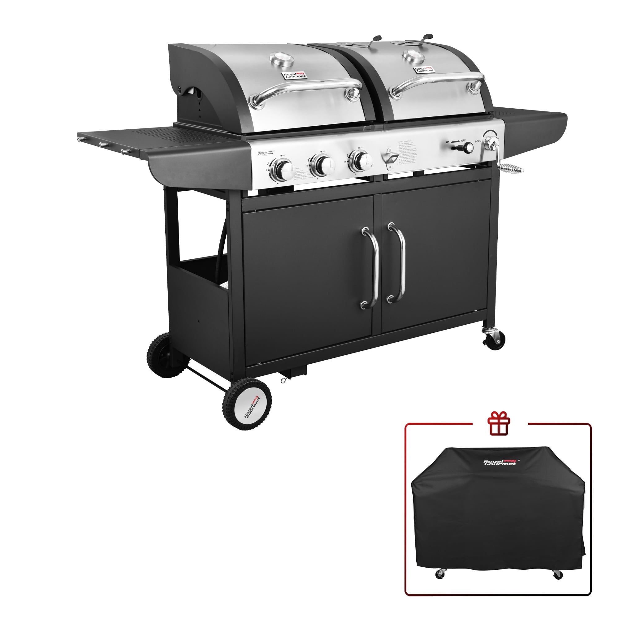 Gourmet ZH3002C 3-Burner 25,500-BTU Dual Fuel Cabinet Gas and Charcoal Grill Combo with Cover