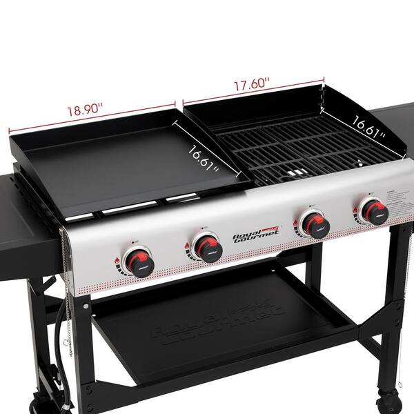 4-Burner 48,000 BTU Portable Flat Top Gas Grill and Griddle Combo Grill in Black with Folding Legs for Outdoor Cooking