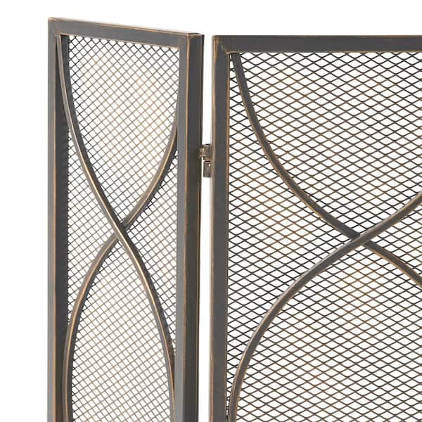 Pleasants Modern Black and Gold Three Panel Iron Fire Screen