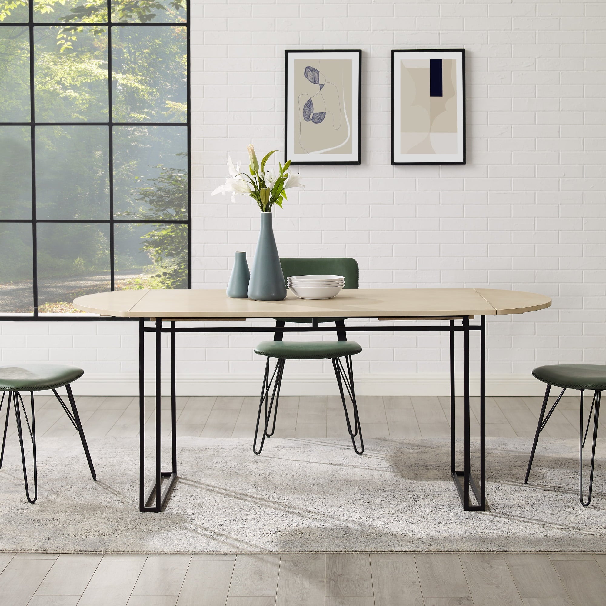 Manor Park Modern Drop Leaf Mixed Material Dining Table, Birch