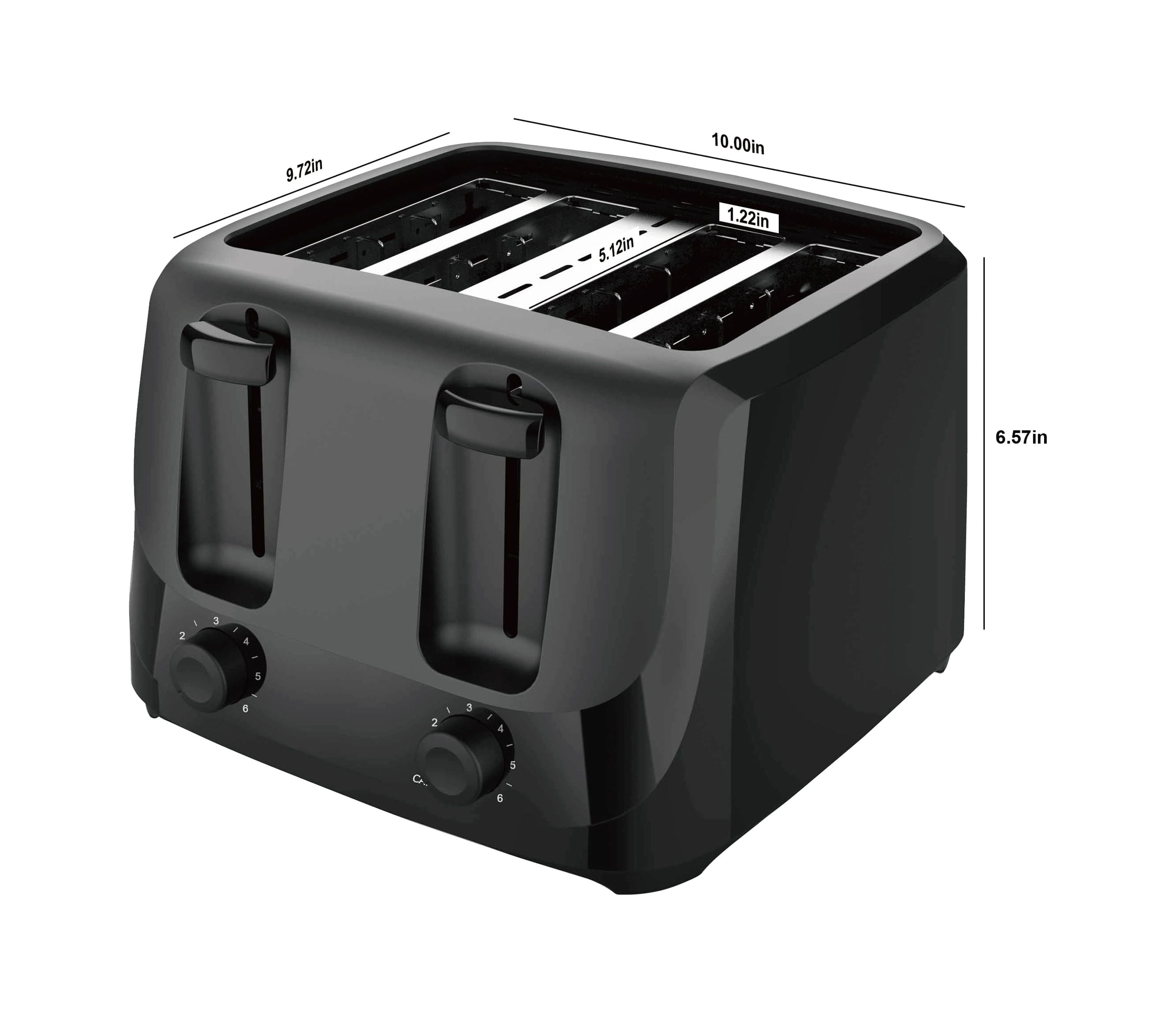 Mainstays 4-Slice Toaster Black with 6 Shade Settings and Removable Crumb Tray, New