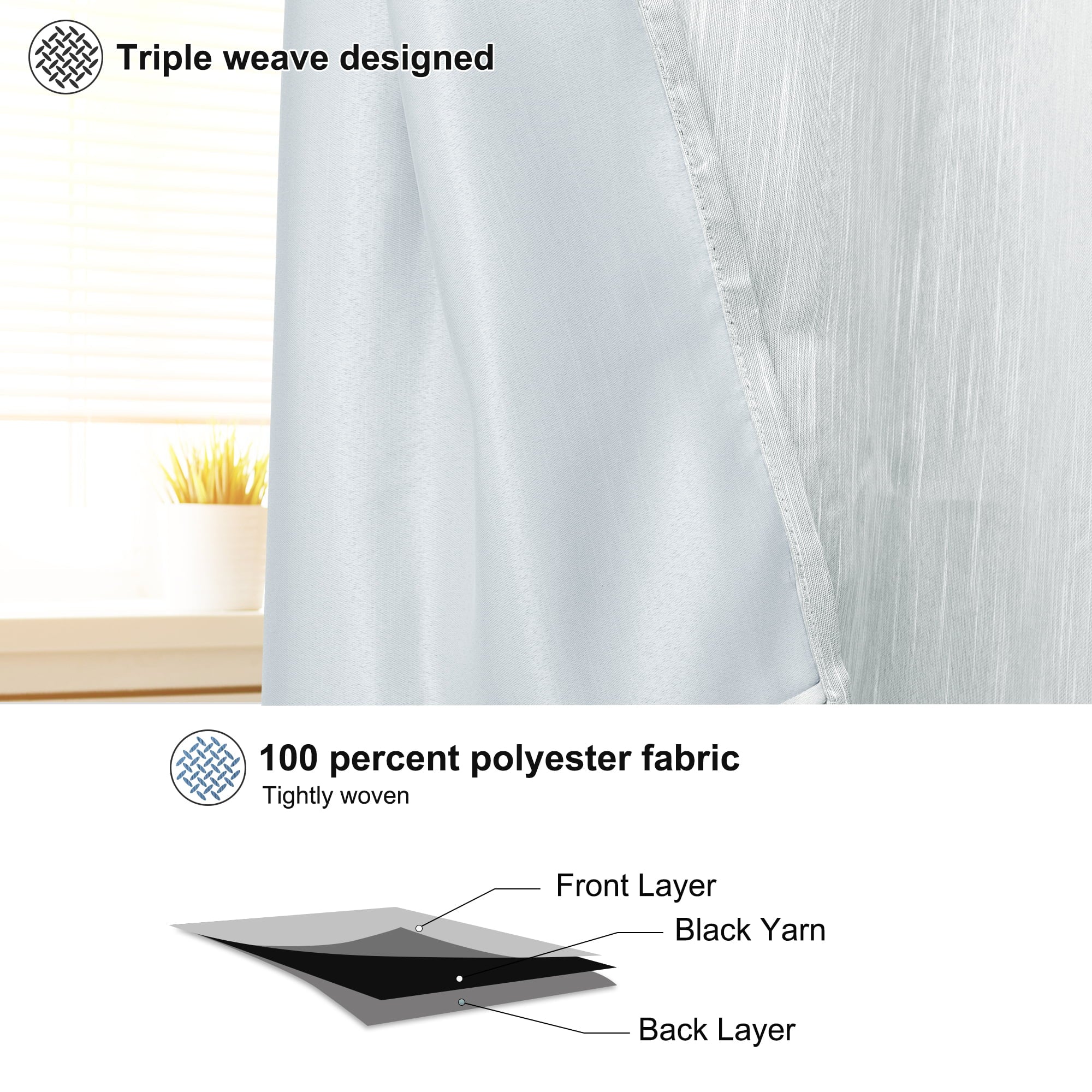 PiccoCasa 2 Panels Kitchen Linen Look Blackout Curtains Light Gray 52