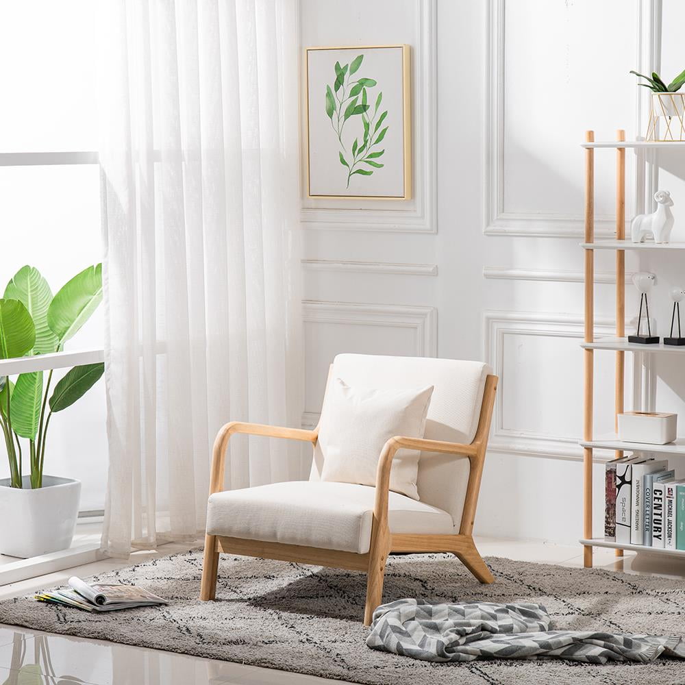 UBesGoo Modern Mid Century Accent Chair Living Room Single Sofa Cafe Lounge Chair Beige