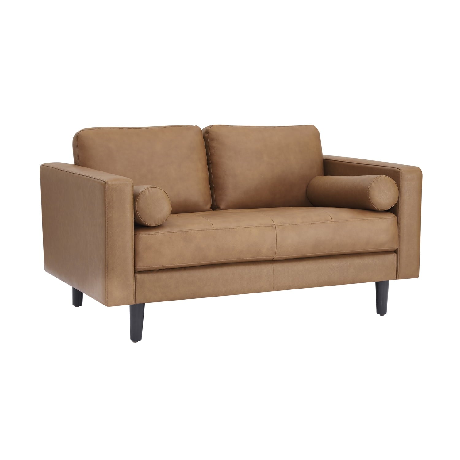 Modern Top Grain Leather Loveseat in Black, Loveseat Sofa Couch for Bedroom, Living Room Furniture, Space-Saving 2 Seater Couch for Living Room, Bedroom, Apartment, Small spaces, Tan