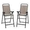 Costway 2 PCS Patio Bar Chair Folding Bar Height Metal Frame with Footrest Garden Blue