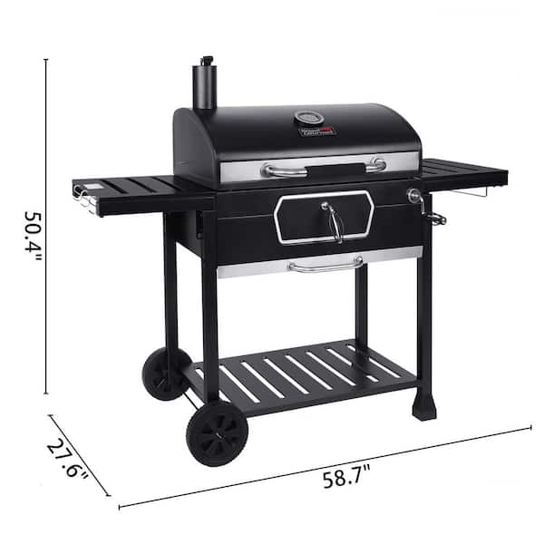 Deluxe 30 in. Charcoal Grill, BBQ Smoker Picnic Camping Patio Backyard Cooking, Black