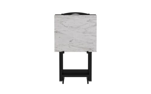 5-piece Faux Marble Folding TV Tray Snack Side Table Set Living Home Room White