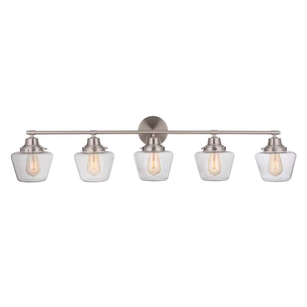 Essex 48.25 in. 5-Light Brushed Polished Nickel Finish Vanity Light with Clear Glass