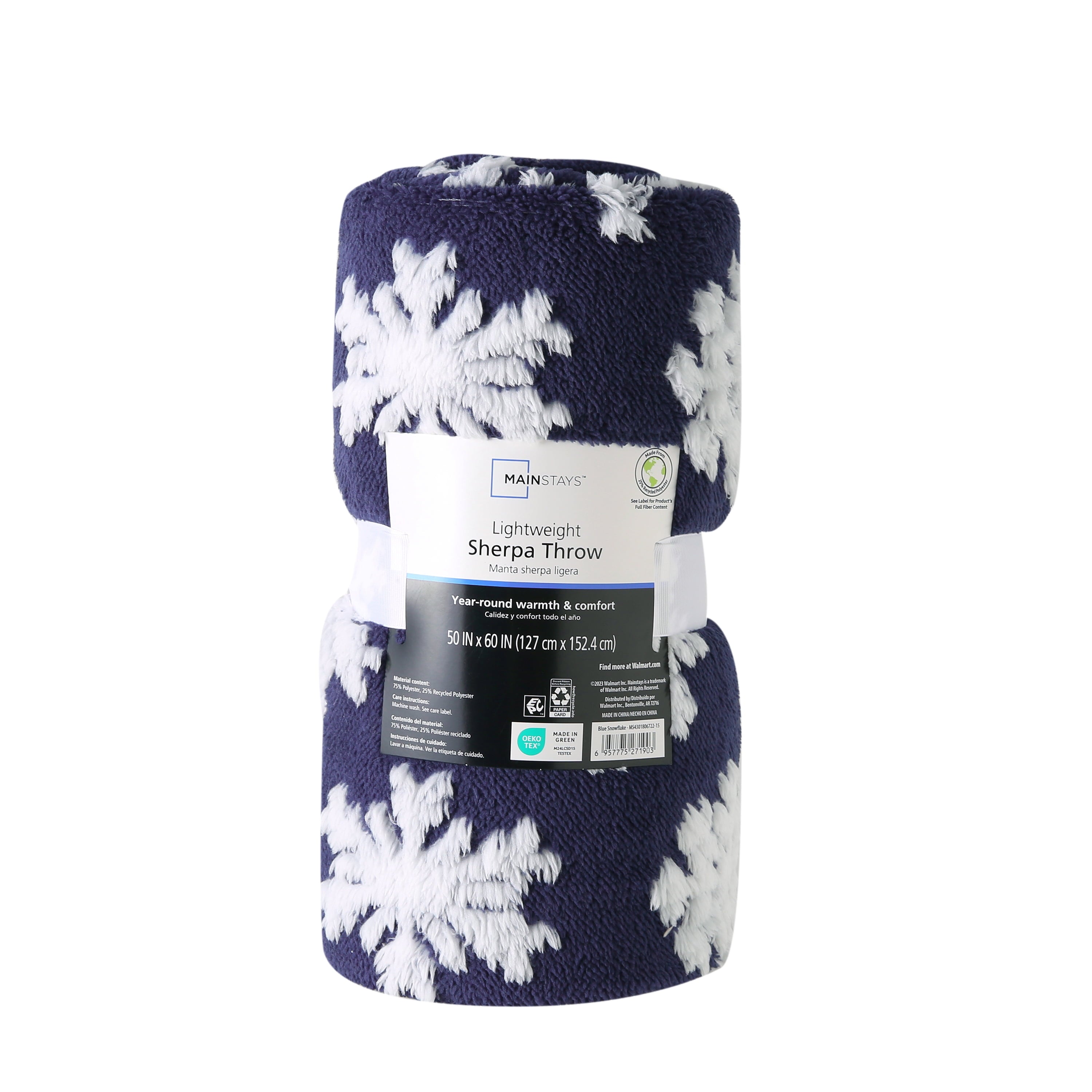 Mainstays Blue Snowflake Sherpa Throw Blanket, 50