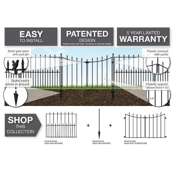 Empire 30 in. H x 36 in. W Black Metal Garden Fence Panel