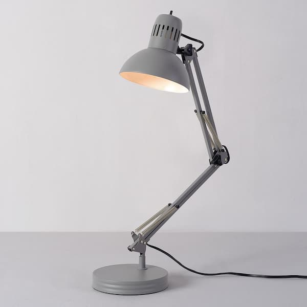 Architect 28 in. Matte Gray Balanced Arm Desk Lamp with Interchangeable Base and Clamp Arm Design