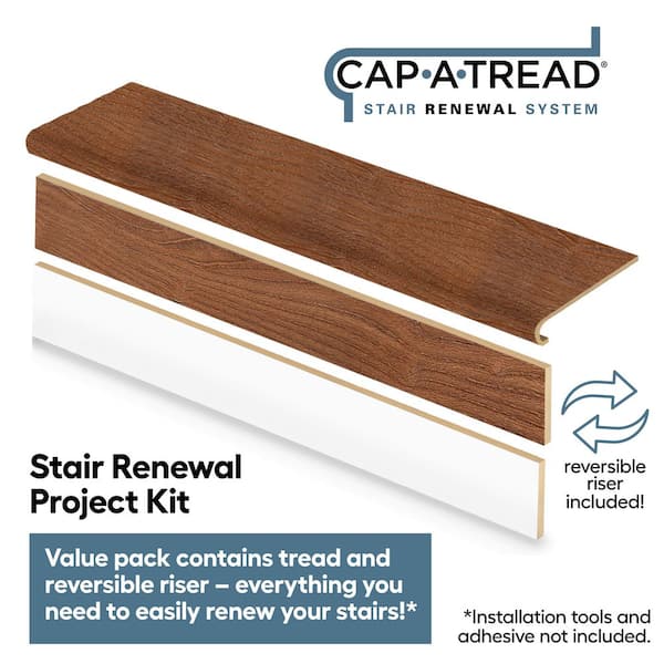 Cherry Lane Oak 47 in. L x 12.15 in. W x 1.69 in. T Laminate Stair Tread and Reversible Riser Kit Adhesive